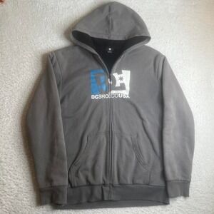 Y2K DC shoes men's grey sun fade full zip Sherpa line hoodie skate distress L